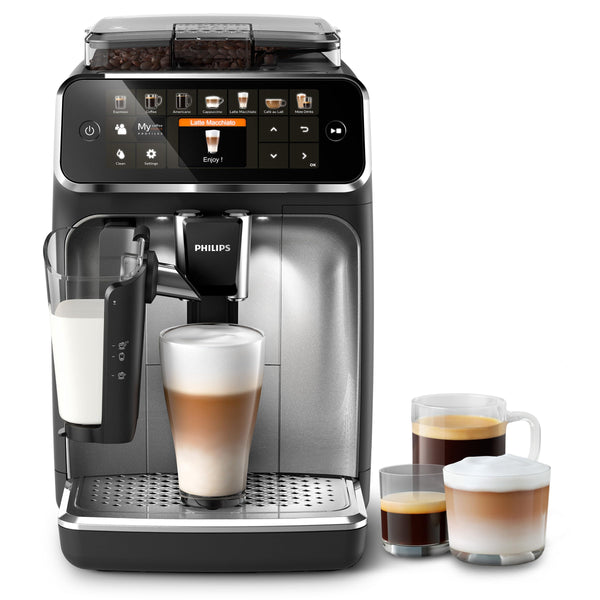 PHILIPS 5400 Series Bean to Cup Coffee Machine – 12 Coffee Varieties, LatteGo Milk Frother, Fastest-to-Clean, Ceramic Grinder, Fully Automatic Espresso & Cappuccino maker – Black, Silver (EP5446/70)