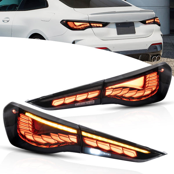 VLAND OLED Rear Lights Compatible With 4 Series G22/G23/G26, M4 G82 G83 2021-2023, Tail Lights Assembly w/Startup dynamic display - Smoked