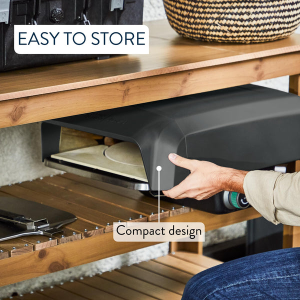 Jamie Oliver by Tefal Outdoor Gas Pizza Oven, Rotating Stone for Homemade Pizza, Pizza Parties, includes Pizza Peel, Gas Hose and Regulator, portable, foldable legs, black JM4168G0