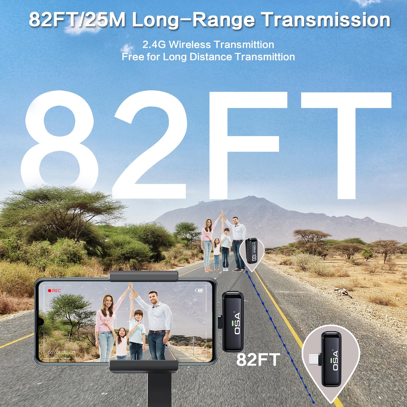 OSA Wireless Microphone for iPhone iPad with Smart Charge Case and Digital Display, 40H Clip on Wireless Lavalier Microphone with Noise Reduction for Video Recording, Plug & Play (2 Mic, 2 Recive)