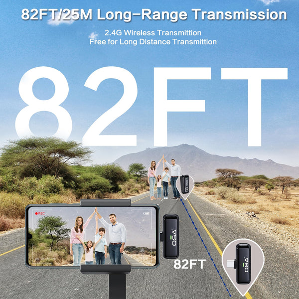 OSA Wireless Microphone for iPhone iPad with Smart Charge Case and Digital Display, 40H Clip on Wireless Lavalier Microphone with Noise Reduction for Video Recording, Plug & Play (2 Mic, 2 Recive)