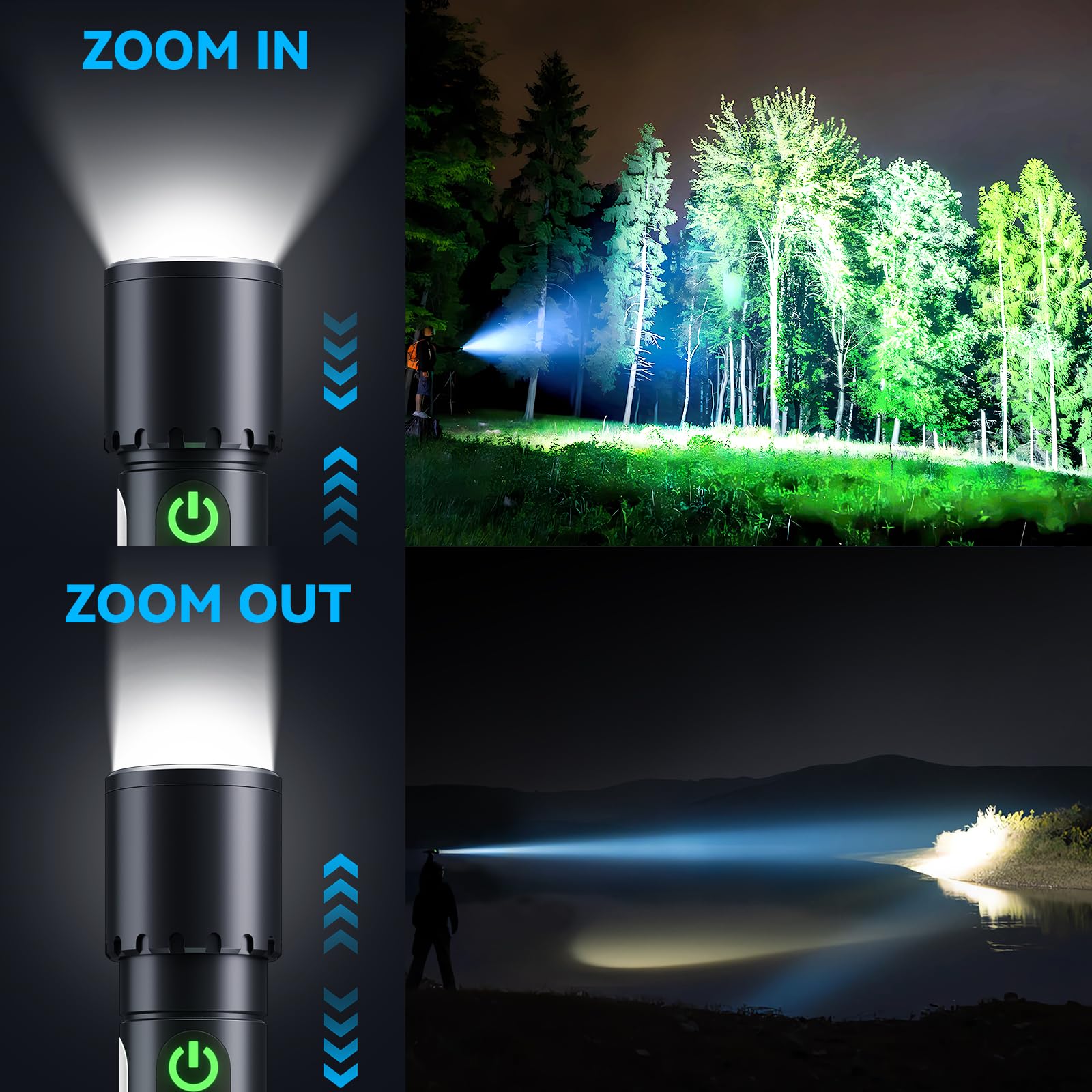 ET Rechargeable LED Torch Super Bright 1000000LM, Magnetic Lightweight Waterproof Flashlight with 9 Modes&COB Side Light(Red Light), Zoomable &Tail Hook for Camping, Hiking, Emergency, Dog Walking