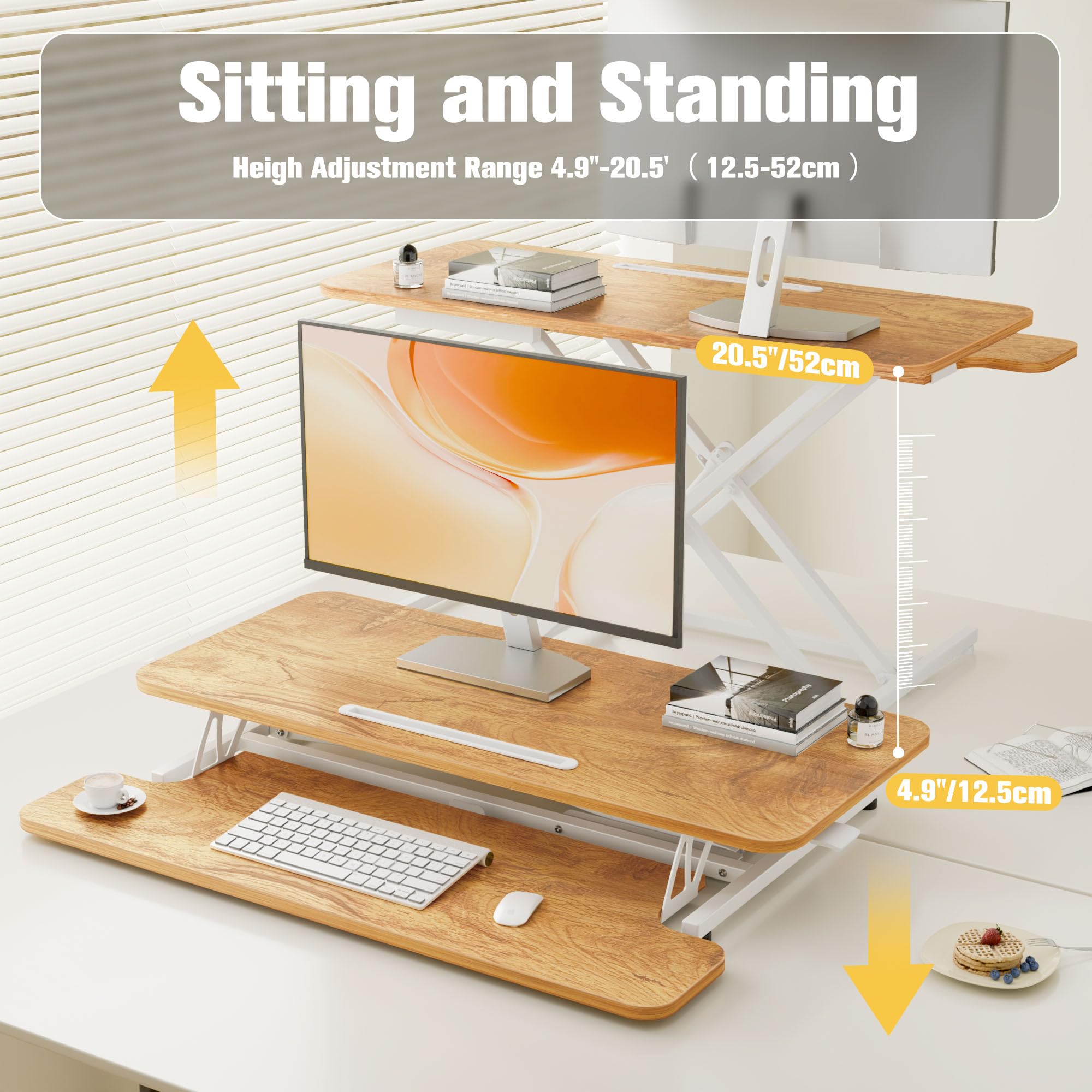 ERGOMAKER Standing Desk Converter, 36"/91cm Wide Height Adjustable Quick Sit to Stand Up Desk Riser for Dual Monitor
