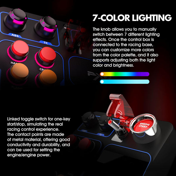 PXN CB1 Button Box, ETS2 Buttons Box, PC Control Box for Racing, Truck, Flight & Farm Simulator Games | 19 Sim Buttons & Switches, Adjustable RGB Lighting, Mounting Clamp