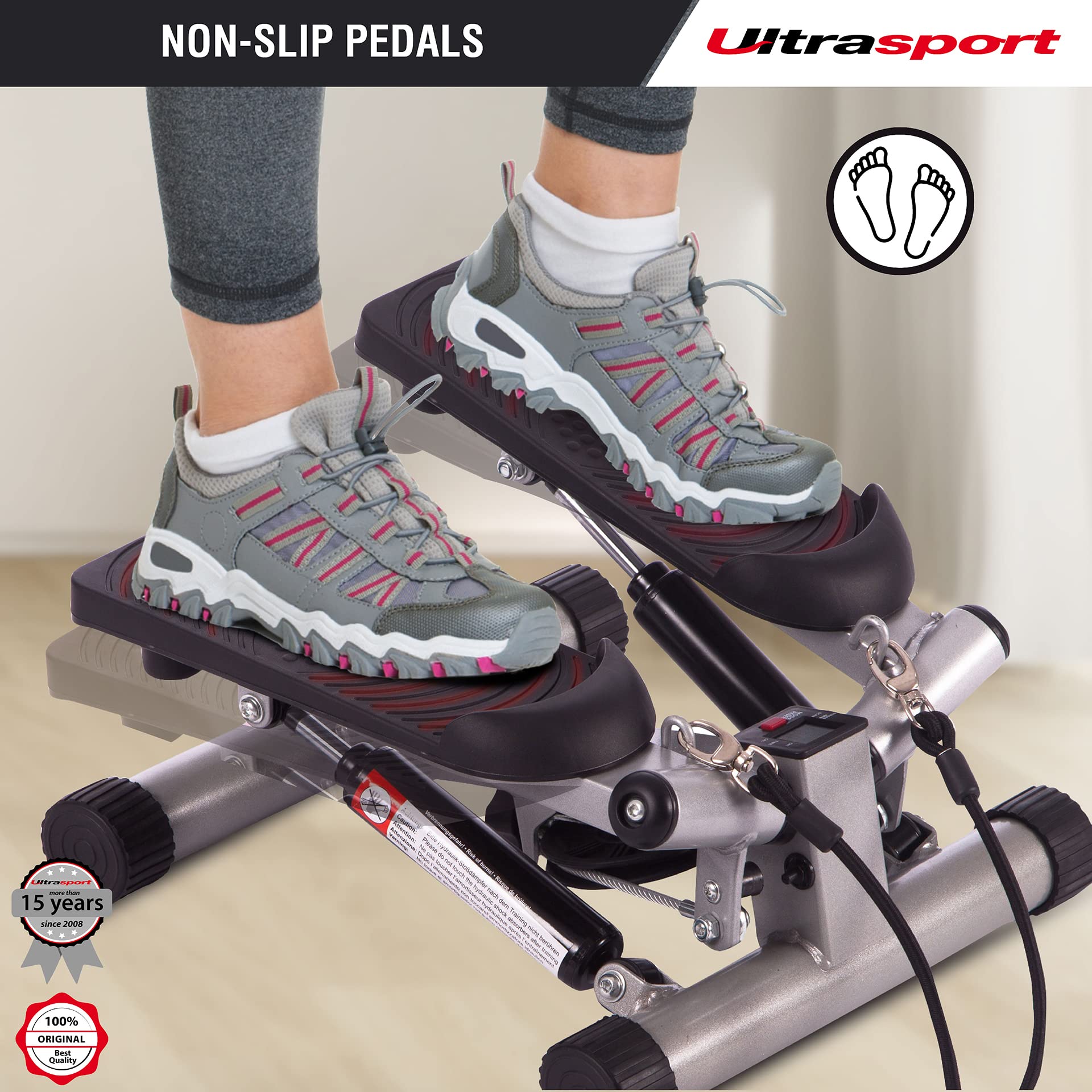 Ultrasport Swing Stepper inklusive Trainingsb?ndern / Hometrainer Stepper mit verstellbarem Widerstand und kabellosem Trainingscomputer ?