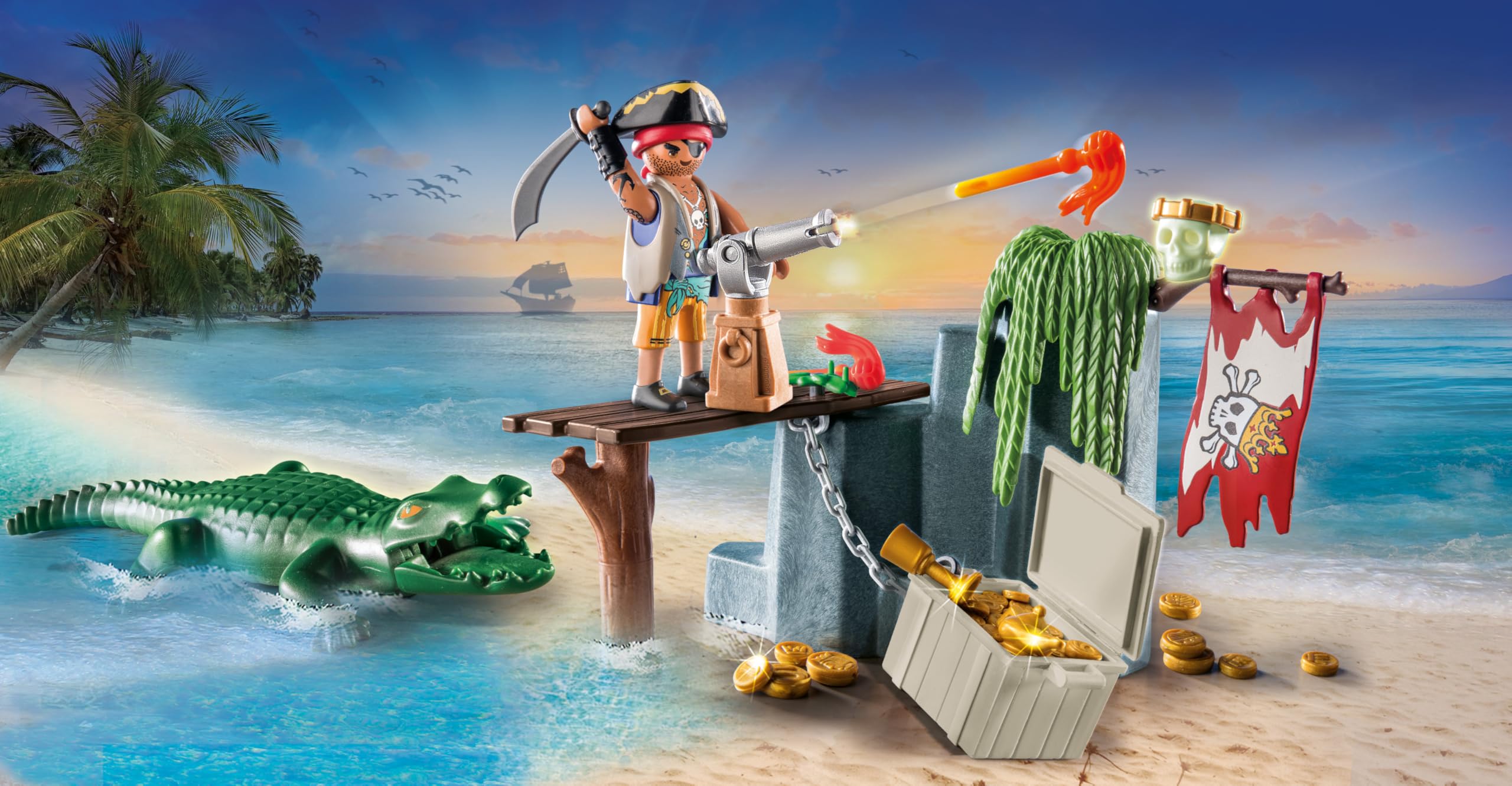 Playmobil 71418 Pirates: Small Pirate Vessel, exciting adventures on the high seas, complete with extensive accessories, fun imaginative role-play, playsets suitable for children ages 4+