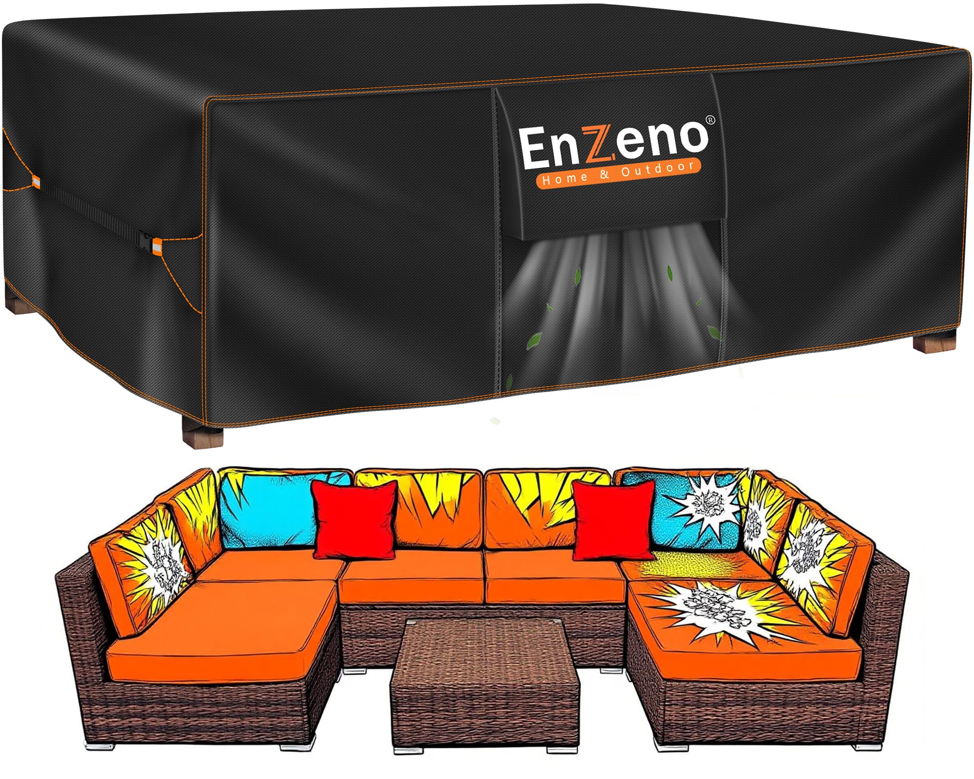Enzeno Outdoor Garden Furniture Set Covers Waterproof,242x182x100cm Tear Resistant Oxford Fabric Furniture Covers for Outside,Large Patio Set Cover, Garden Table Cover,Windproof, Anti-UV,Rectangular