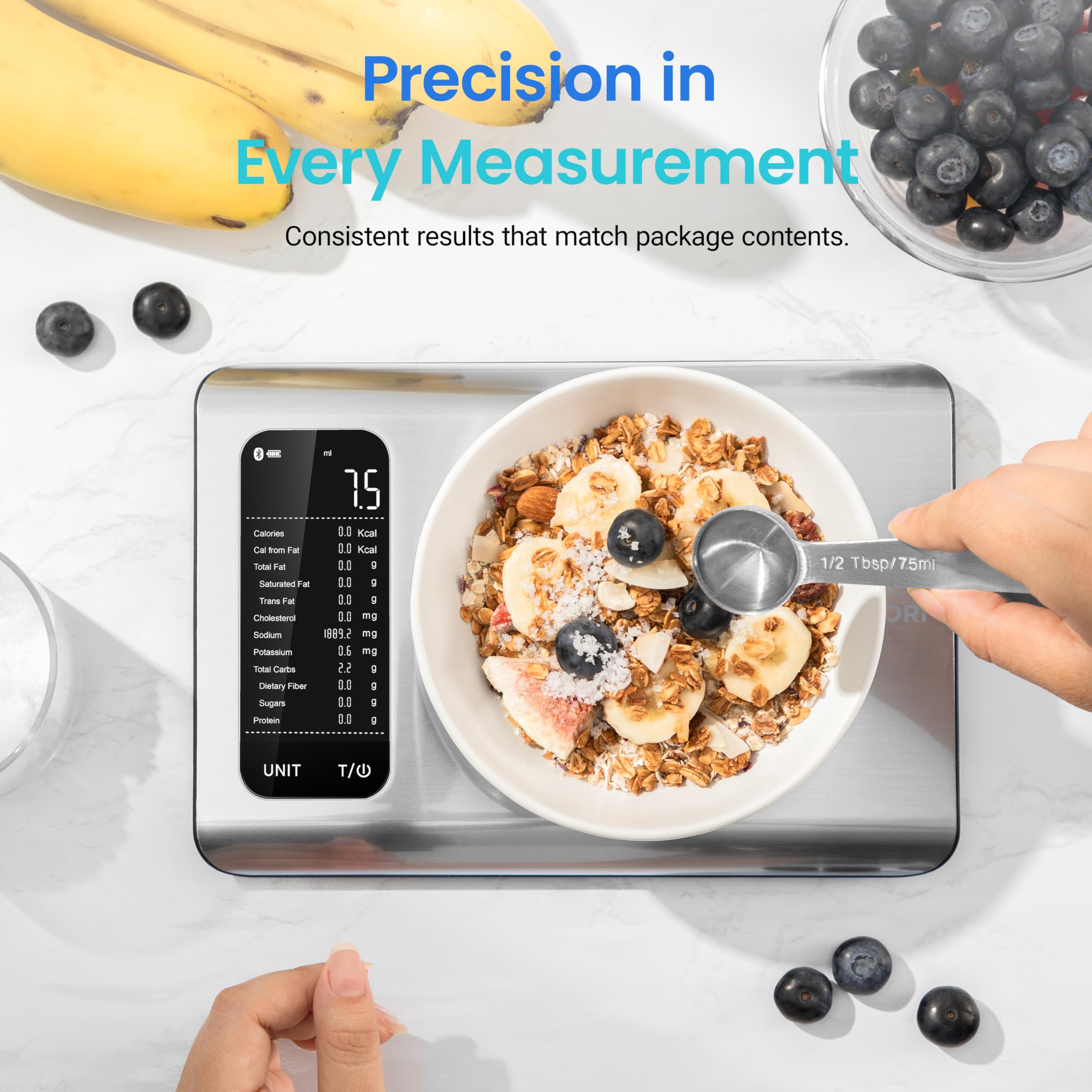 COSORI Smart Kitchen Scale with Nutritional Calculator, Food Nutrition Scale with 19 Nutrients Tracking, Calorie Counting for Weight Loss, Free App&Bluetooth, Premium Stainless Steel, Silver