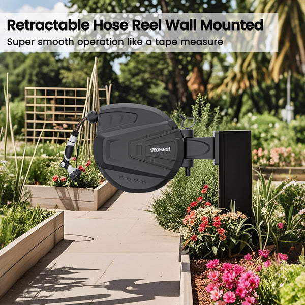 Roywel Auto Reel Garden Hose 20MHose Reel Wall MountedAuto Rewind, Self-Locking System,180 Pivotal with Multifunction Spray Nozzle