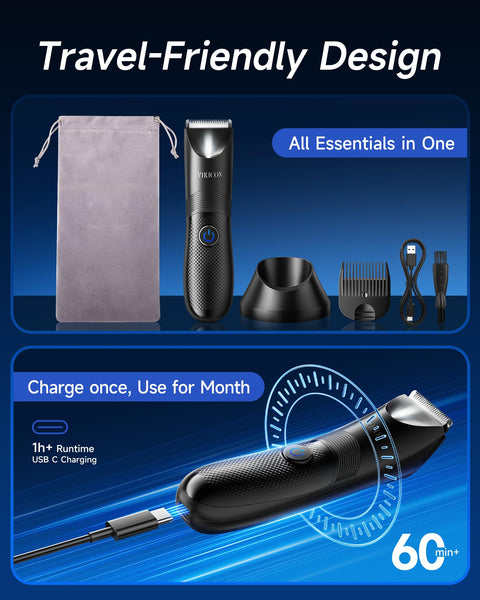 Manscape Trimmer for Men, VIKICON Pubic/Body Hair Trimmer, Electric Ball Trimmer for Private Parts, IPX7 Waterproof Body Goomer Shavers, USB-C Charging, Gifts for Men, New HT871