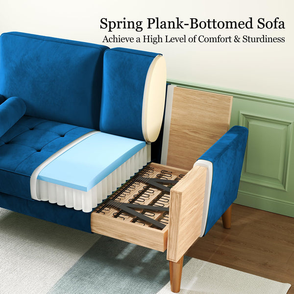 Vesgantti Small 2 Seater Sofa Blue, Comfy Sofa Couch with Spring Cushion, Velvet Sofa with Wood Legs, Modern Love Seat Sofa, Sofa 2 Seater for Living Room, Small Sofa for Bedroom, Blue Office Sofa