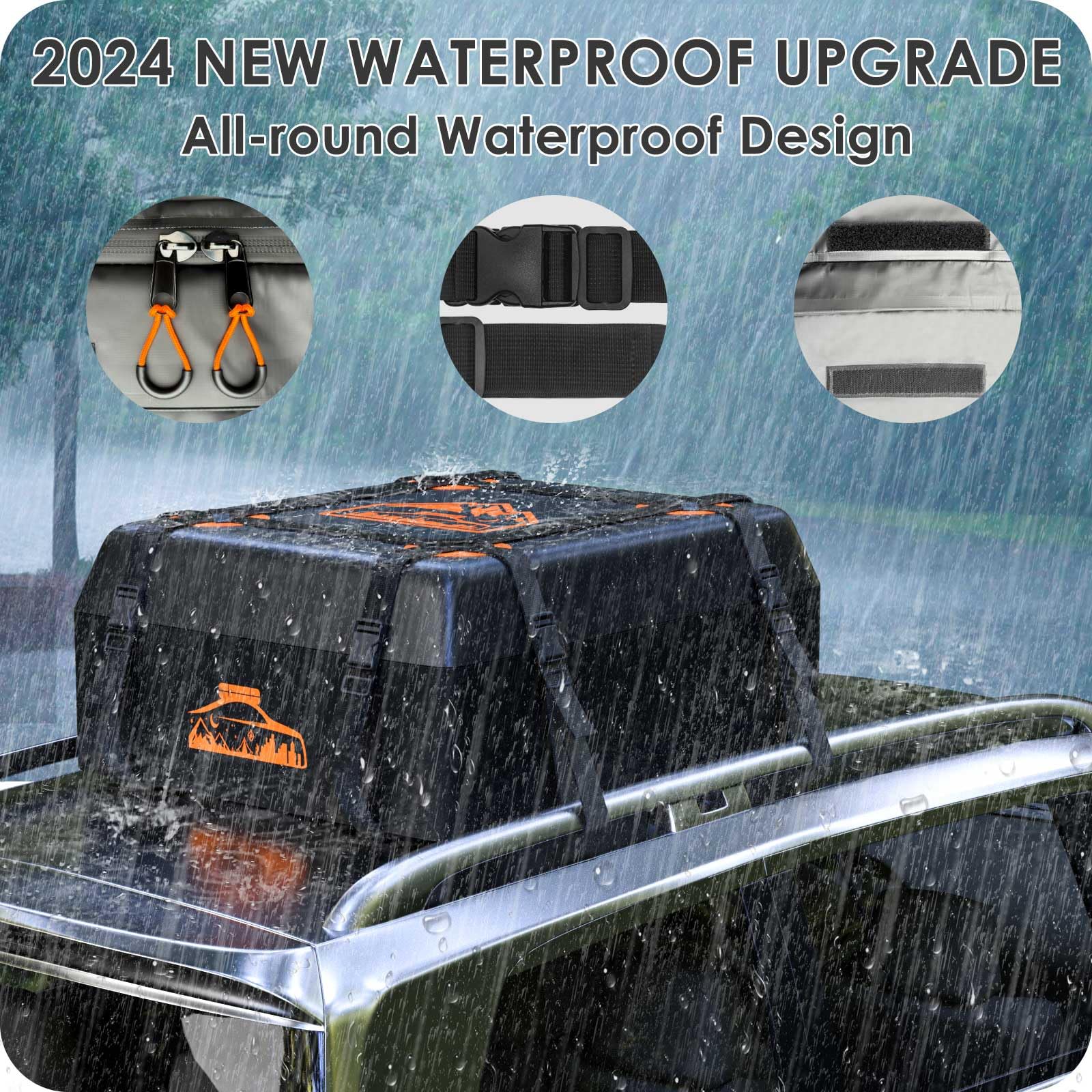 BOYUJK Roof Bag 20 Cubic/566 L, Waterproof Car Roof Bag no Rack Needed, Car Roof Box with Anti-Slip Mat and 6 Heavy-Duty Straps, Folding Soft Roof Bag for Cars with/Without Rack（ Orange 566L ）