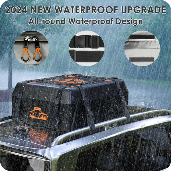 BOYUJK Roof Bag 20 Cubic/566 L, Waterproof Car Roof Bag no Rack Needed, Car Roof Box with Anti-Slip Mat and 6 Heavy-Duty Straps, Folding Soft Roof Bag for Cars with/Without Rack（ Orange 566L ）