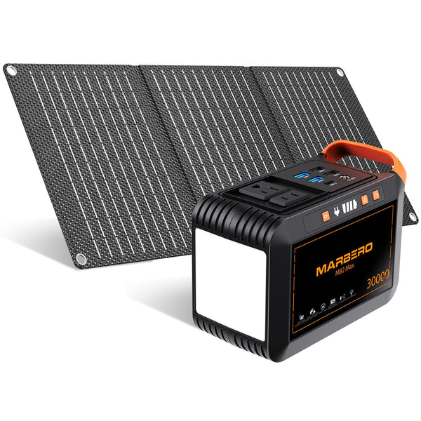 MARBERO Portable Power Station 98Wh Large Battery Pack 100W(150W Peak) Solar Generator Camping Backup with AC Plug Socket with LED Light for Outdoor Adventure RV Trip Home Blackout Emergency