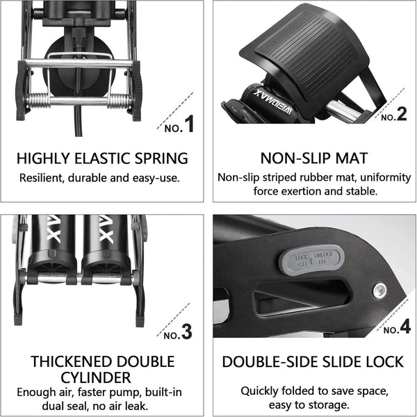 WEIDMAX Double Barrel Foot Pump, Double Cylinder Bike Pump Bike Floor Pump Portable Bicycle Pump Bicycle Tire Pump Road Bike Floor Air Inflator Pump with Pressure Gauge & Smart Valve Head