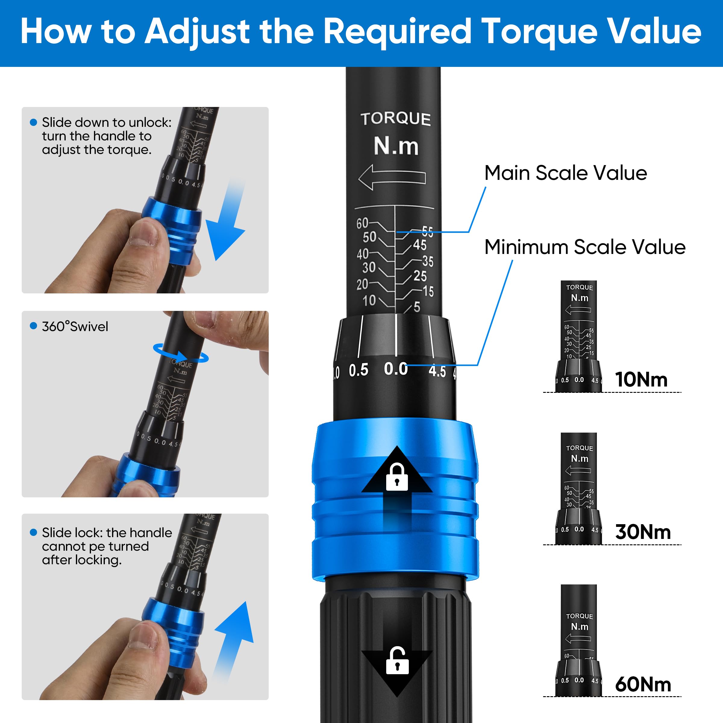 KRETLAW 3/8" Torque Wrench Set 30PCs, 5-60 Nm Drive Click Torque Wrench (72 Teeth ±3% Accuracy) with Extensions, Sockets, Adapter for Bike and Motorcycle Car Truck Maintenance