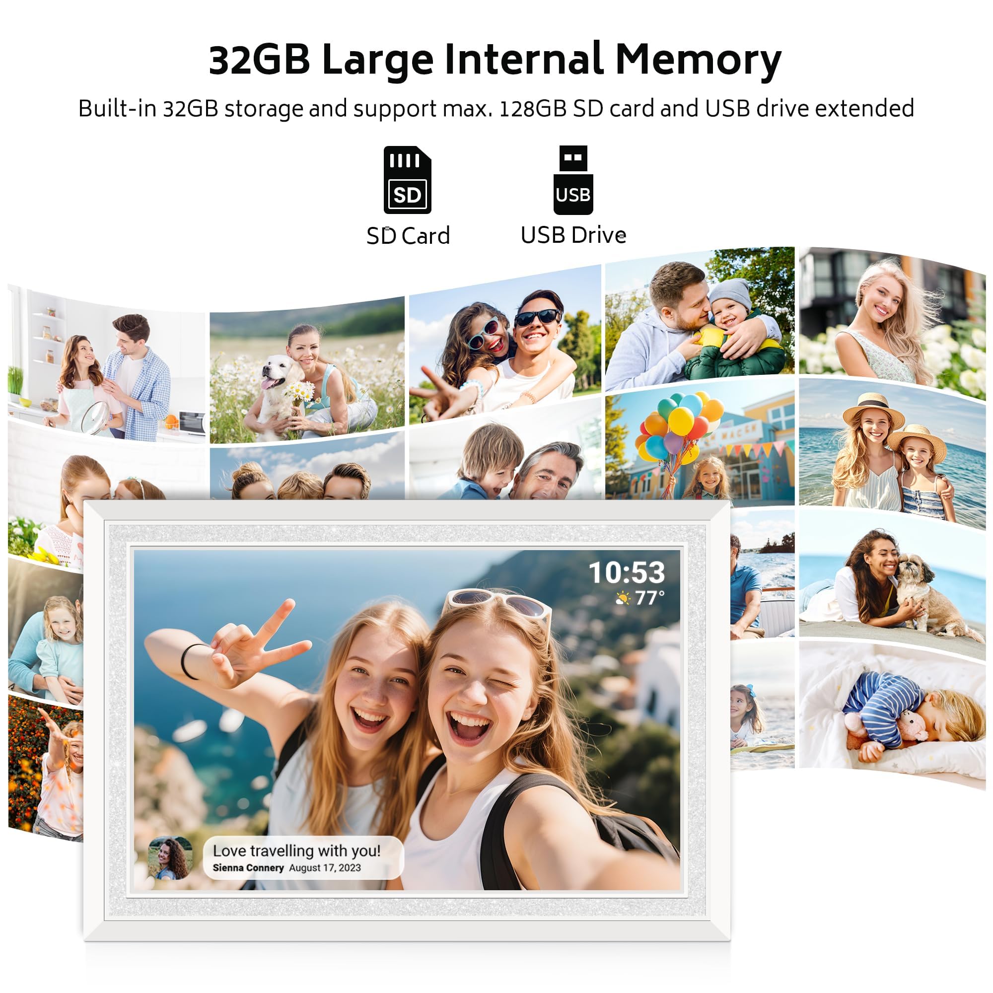 Frameo WiFi Digital Photo Frame 10.1 Inch - 1280x800 HD IPS Touch Screen Picture Frame Electronic, 32GB Memory, Auto Rotate, Wall Mountable, Digital PictureFrame for Sharing Photos and Videos