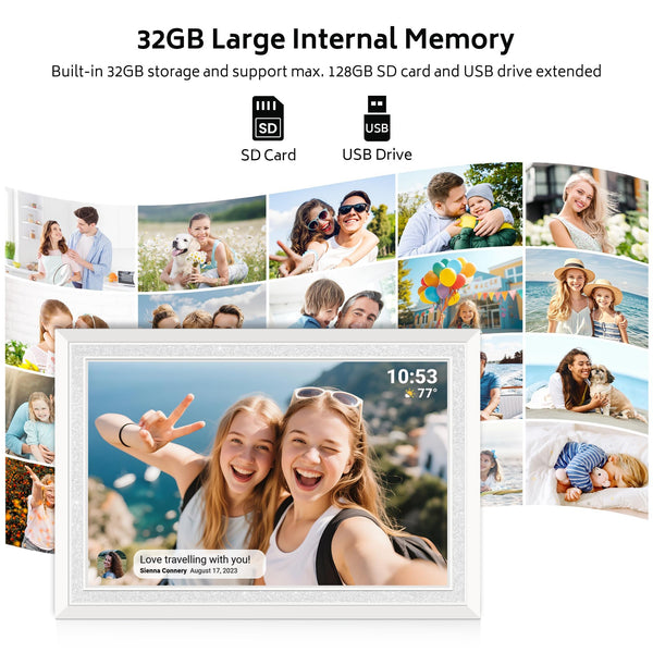 Frameo WiFi Digital Photo Frame 10.1 Inch - 1280x800 HD IPS Touch Screen Picture Frame Electronic, 32GB Memory, Auto Rotate, Wall Mountable, Digital PictureFrame for Sharing Photos and Videos