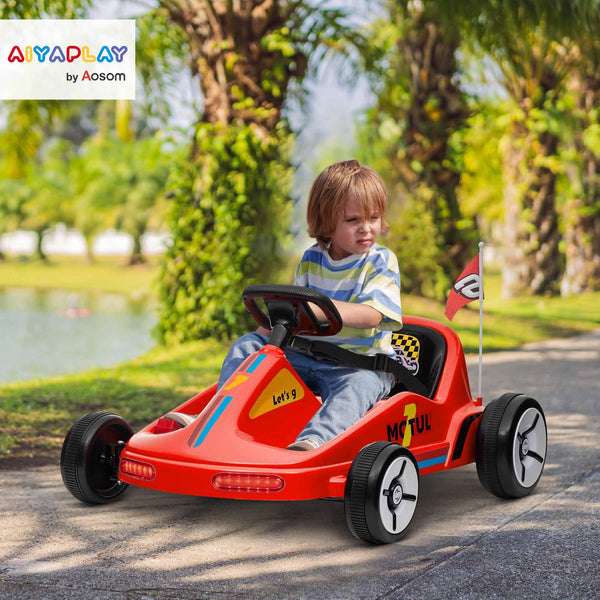 AIYAPLAY Electric Go Kart, 6V Battery Powered Kids Go Kart with Music, Light, Horn, Kids, Ride on Car for 3-5 Years, Yellow