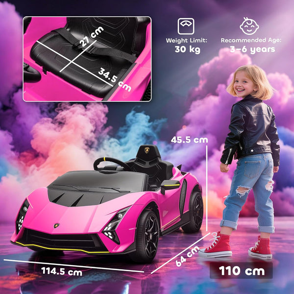 AIYAPLAY 12V Lamborghini Autentica Licensed Kids Electric Car with Butterfly Doors, Ride on Car with Remote Control, 4 Suspension Wheels, Soft Start, LED Lights, Music, Horn, Grey