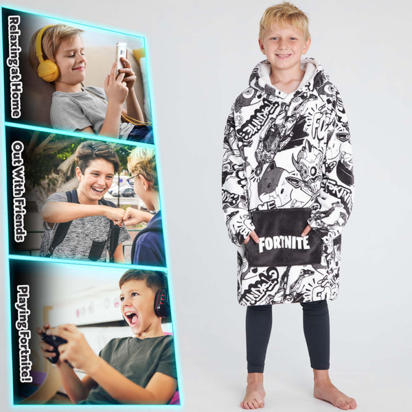 Fortnite Oversized Hoodie Blankets for Boys Fleece Extra Long Warm Wearable Hooded Poncho for Kids and Teens 14+, Gamers Gifts