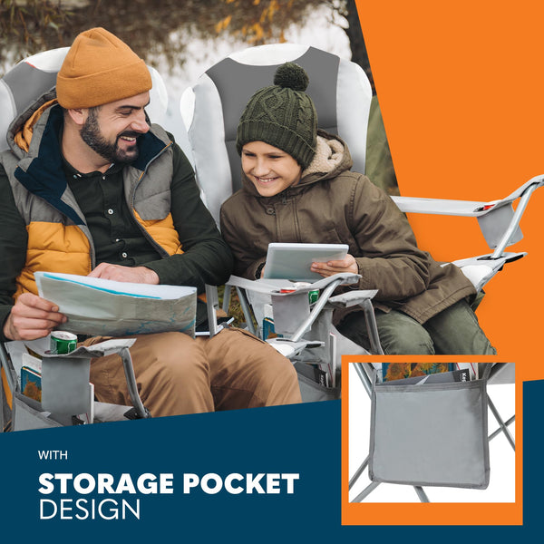 Voyager Folding Camping Chairs 2 Pack with Cooler Bag, Lightweight Q195 Steel Frame, 600D Oxford Fabric, Portable & Comfortable - Black (Black, Padded)