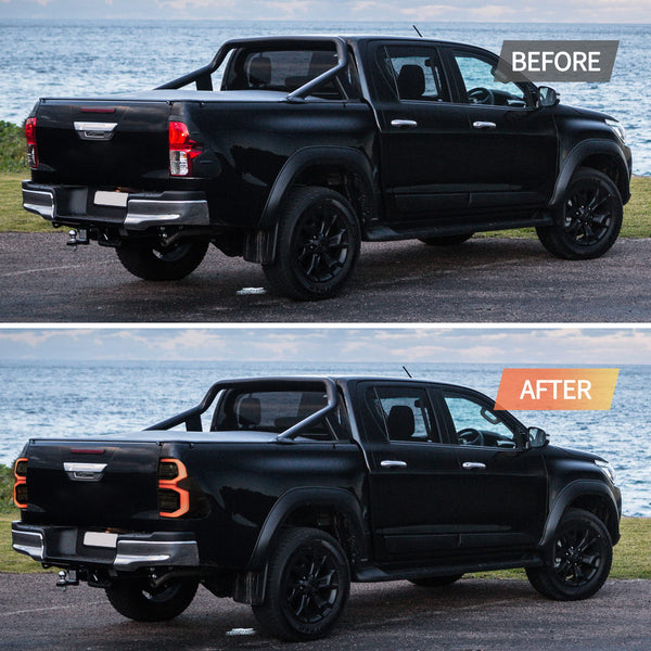 VLAND LED Rear Lights compatible with Hilux Vigo Revo Pickup 2015-2020 [Not fit a Tonka], w/Amber Sequential indicator, Driver & Passenger Side - Red