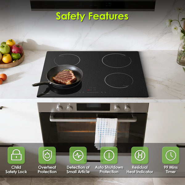 GlONlEN Plug-in Induction Hob White 13 Amp 2800W,59cm Integrated Electric Cooktop with Bridge Zone, 4 Cooking Rings,Built-in Cooker