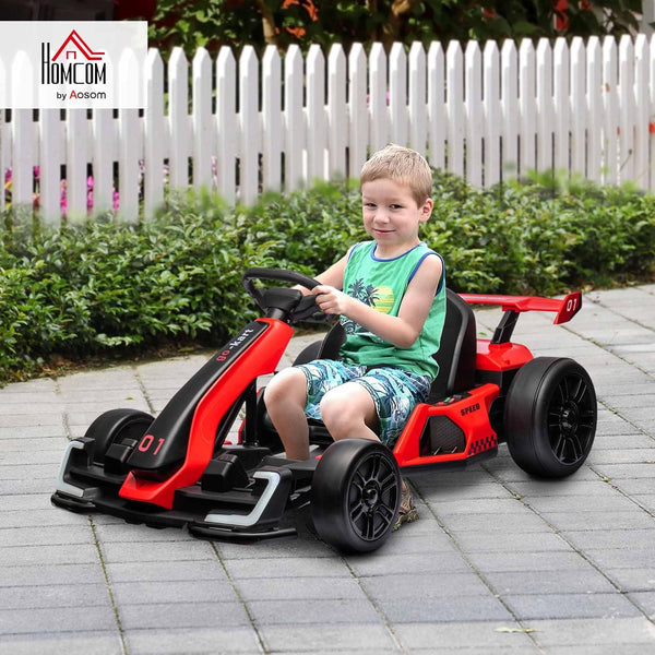HOMCOM 24V Electric Go Kart for Kids, Ride On Racing Kart with Adjustable Seat, Battery Powered Drifting Ride On Car with Music, Light, Slow Start, Button Start, Horn, for 6-12 Years, Red