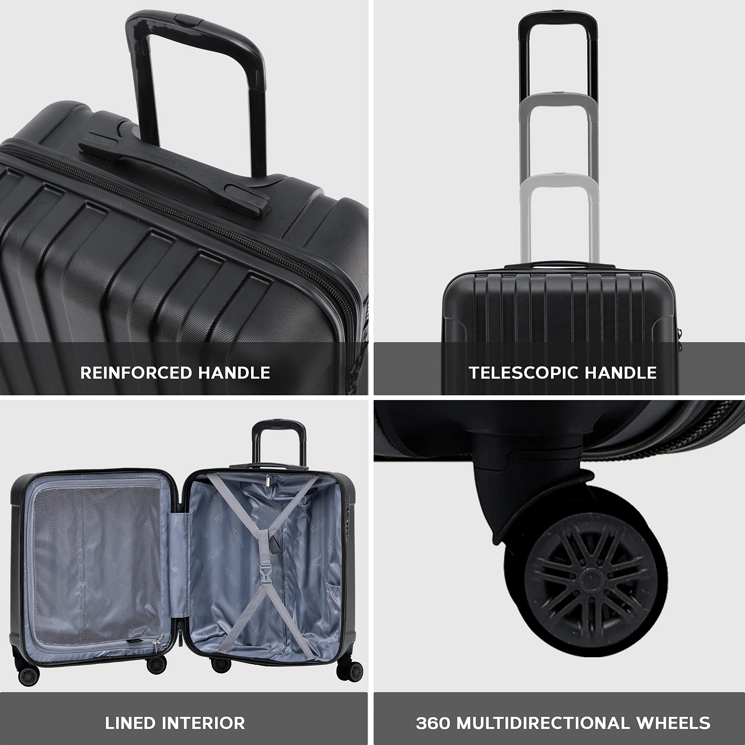 Flight Knight Premium Lightweight Suitcase - Built-in TSA Lock - 8 Spinner Wheels - ABS Hard Shell Check in Highly Durable Luggage - Medium - 67x45x26cm