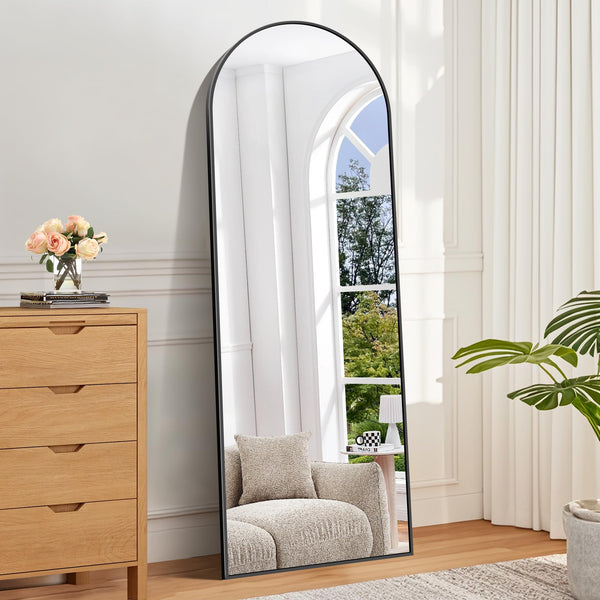 BONEWEI Arched Full Length Mirror, 161x52cm Full Body Free Standing Mirror Black Aluminium Frame, Large Floor Mirror Standing Hanging or Leaning