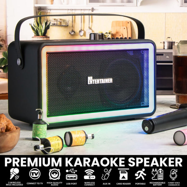 Karaoke Machine & Portable Speaker with Wireless Microphones & Lights. Mr Entertainer Neon