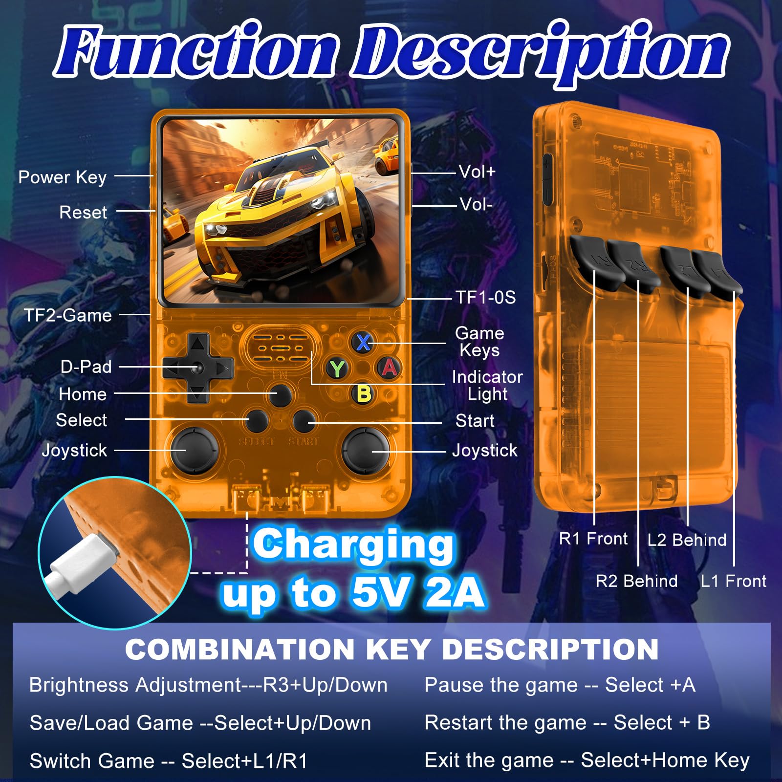 Blidinner R36S Retro Handheld Games Console -With Open Source Linux System,3000mAh Battery,3.5 Inch HD Screen,64G TF Card,20,000+ Classic Games,Portable Mini Game Console for Teens and Adults-Black