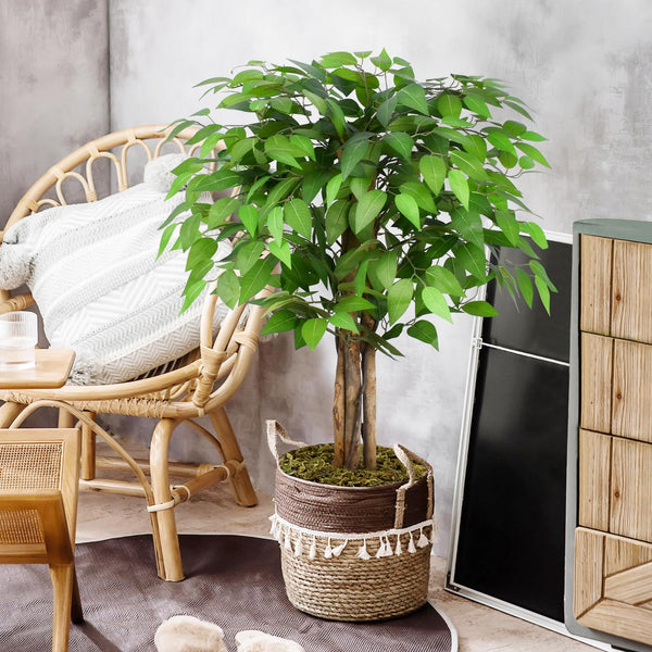 Keeplush 3ft Ficus Artificial Trees with Natural Curved Trunks, 90cm Tall Artificial Plants Tree for Indoor, Fake Ficus Tree Green Lifelike Home Decor