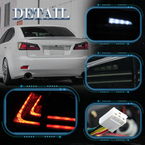 VLAND LED Taillights Fit for Lexus IS250 IS350 2006-2012 Rear Lights withSequential Turn Signal, Smoked