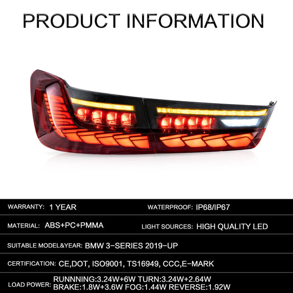 VLAND OLED Rear Lights Compatible with 2013-2018 BMW 3 Series F30 F35 F80 320i 328i 335i Sedan (Not for F31 F34), Tail Lights with Sequential Indicators, E-mark, Red