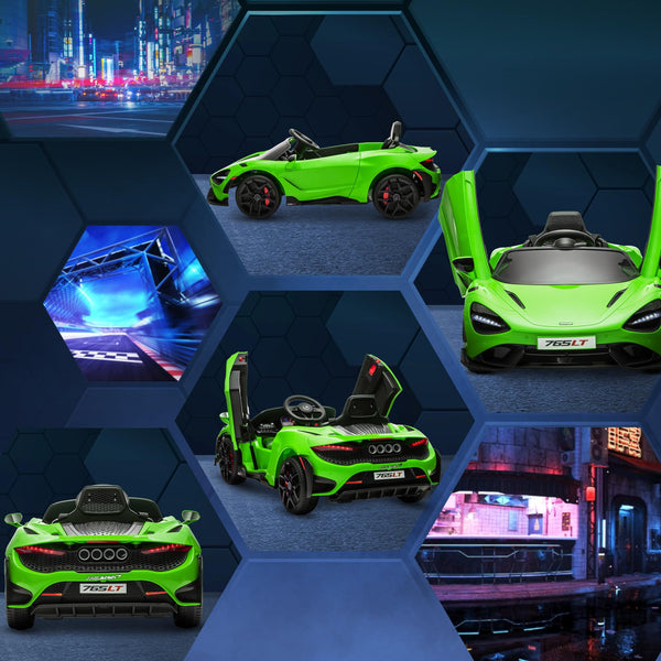 AIYAPLAY McLaren 765LT Licensed Electric Car for Kids with Butterfly Doors, 12V Kids' Electric Ride on with Remote Control, Transport Wheels, LED Lights, MP3 Music, Horn, for 3-6 Years, Orange