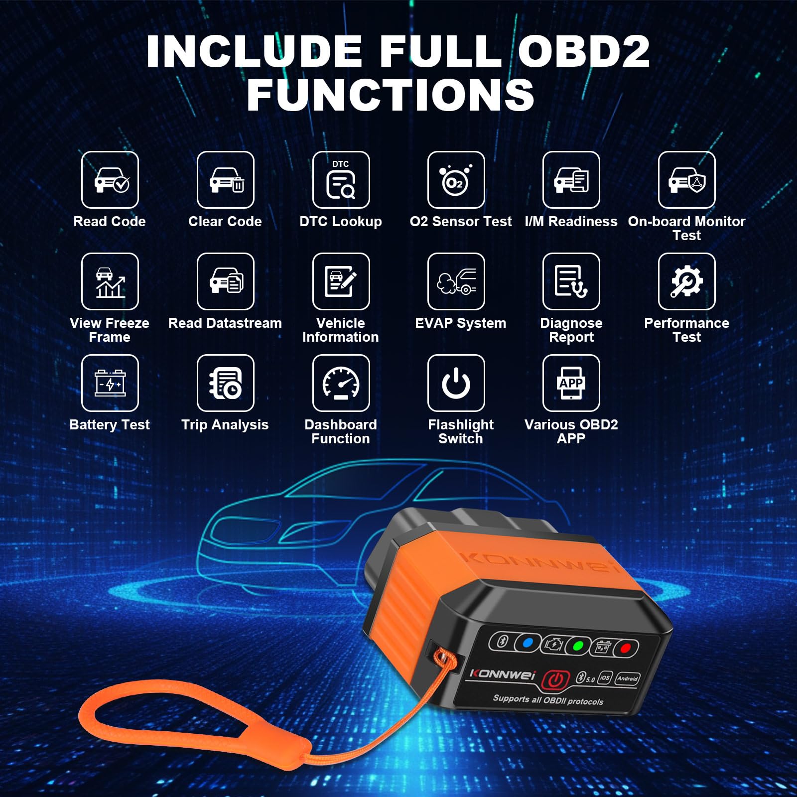 jianyana OBD2 Code Reader, OBD2 Scanner Bluetooth Universal Car Engine Fault Code Reader Car Diagnostic Scanner Diagnostic Scan Tool with BMW Ford VW Audi All OBDII Vehicles