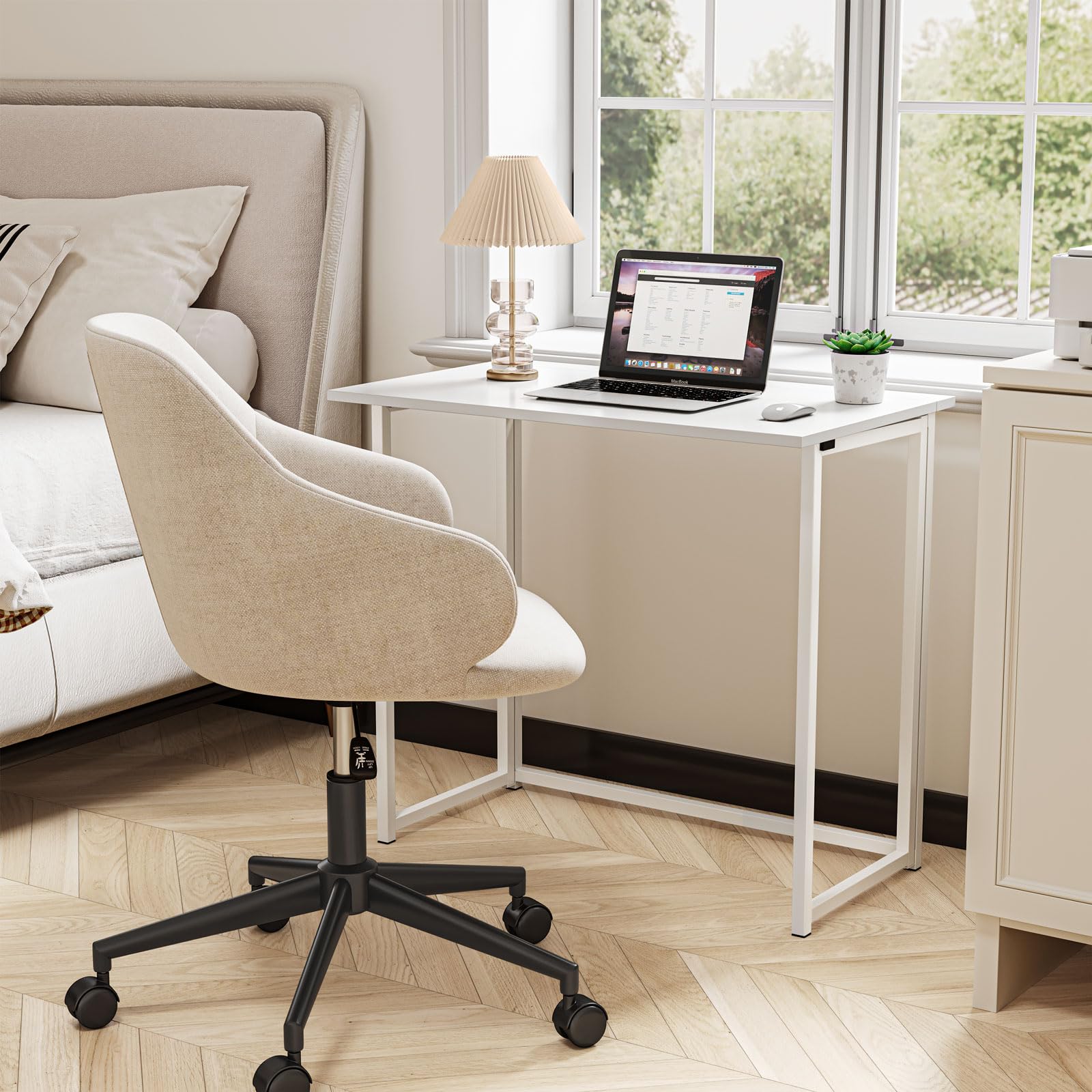 Dripex Compact Folding Desk No Assembly Required Computer Desk Folding Hobby Craft Table, White