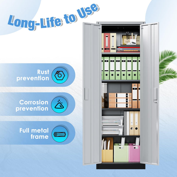 Metal Storage Cabinet with 2 Door and 3 Adjustable Shelves,140X80x40CM Steel Cabinet for Warehouse,Garage,Home,Office,Easy Assemble Required(Black/White)