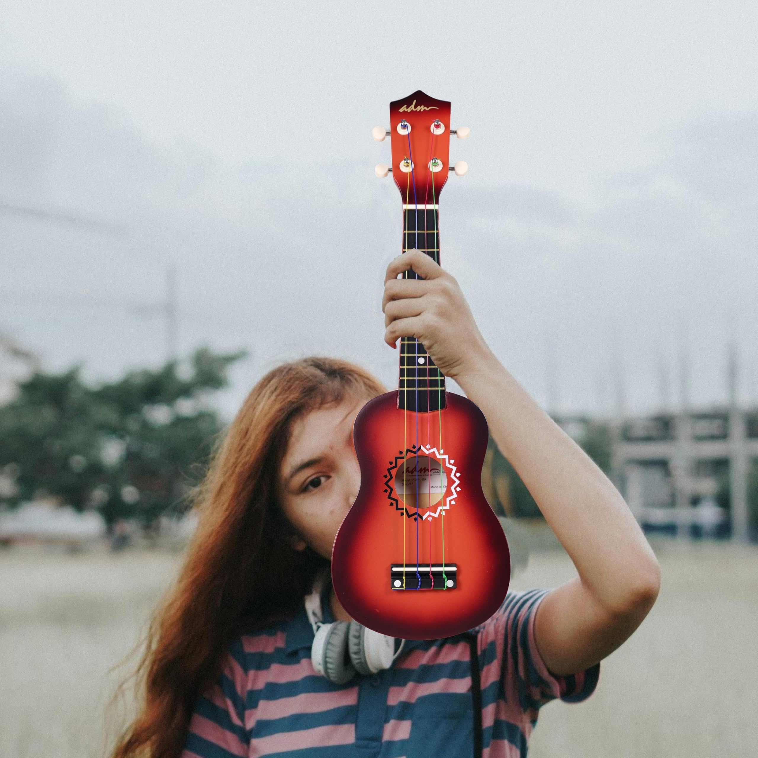 ADM Soprano Ukulele Set for Kids and Beginners, Ukulele Starter Kit with Bag, Clip-On Tuner, Rainbow Strings, Colourful Strap, Plectrum, Fingerboard Sticker, Chord Card (Dark Blue)