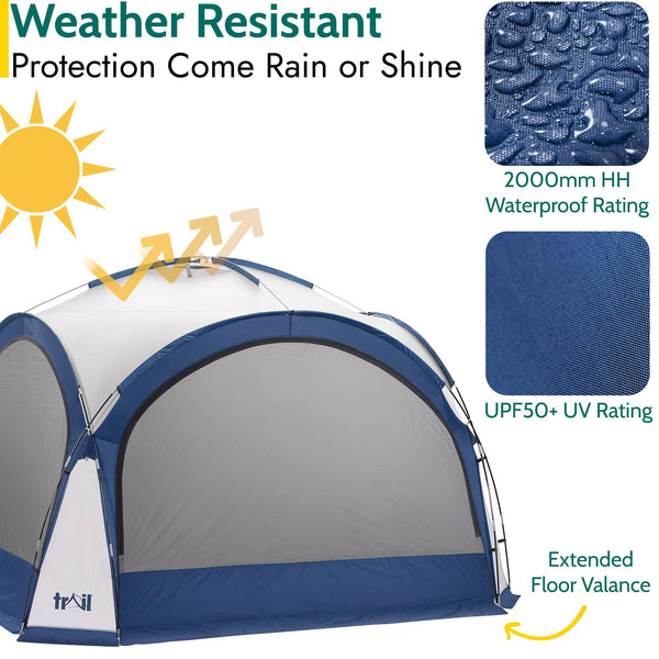 Trail Gazebo with Zip Away Sides, Dome Event Shelter for Outdoor Camping Garden Festival, Waterproof 2000mm, UPF50+ UV Sun Protection, Travel Bag, 3.5m x 3.5m x 2.3m (Grey)