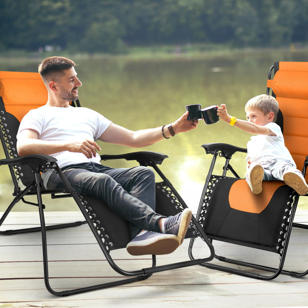 KEPLIN Set of 2 XXL Premium Heavy Duty Padded Zero Gravity Chairs - Luxurious Garden Recliners, Adjustable Headrest, Cup & Phone Holder, Foldable, Easy to Clean Patio Sun Loungers(Black)