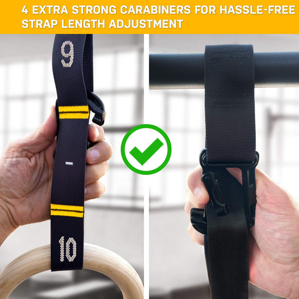 Double Circle Wood Gymnastic Rings with Quick Adjust Numbered Straps and Exercise Videos Guide for Full Body Workout, Calisthenics, and Home Gym