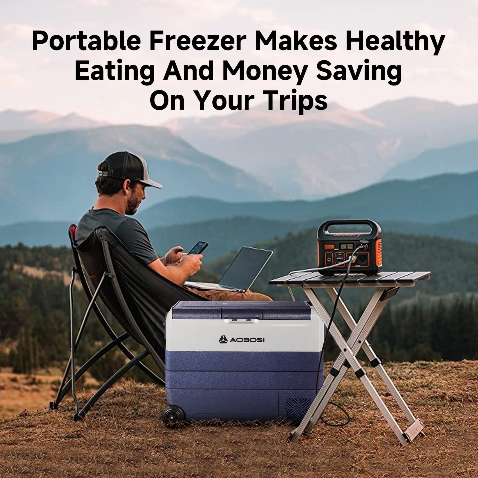 AAOBOSI 50L Compressor Car Fridge Freezer, Portable Camping Fridge with APP Control for 12/24V DC & 100-240V AC, Electric Cooler for Truck Campervan RV Boat, -20℃ to 20℃