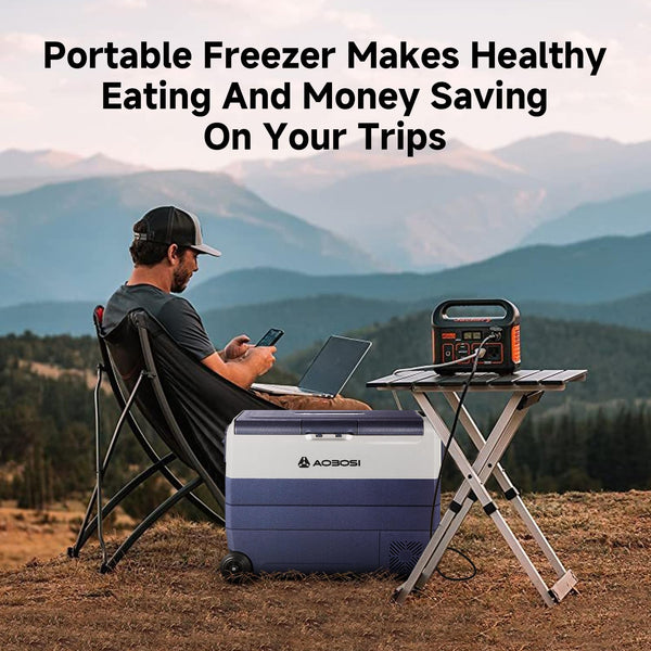 AAOBOSI 50L Compressor Car Fridge Freezer, Portable Camping Fridge with APP Control for 12/24V DC & 100-240V AC, Electric Cooler for Truck Campervan RV Boat, -20℃ to 20℃