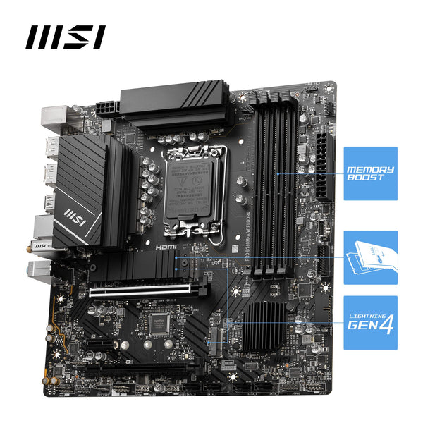 MSI B760 GAMING PLUS WIFI DDR4 Motherboard, ATX - Supports Intel 14th, 13th & 12th Gen Core Processors, LGA 1700 - DDR4 Memory Boost 5333+MHz/OC, 1x PCIe 4.0 x16, 2 x M.2 Gen4, 2.5G LAN, Wi-Fi 6E