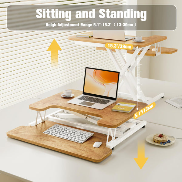 ERGOMAKER Standing Desk Converter, 36"/91cm Wide Height Adjustable Quick Sit to Stand Up Desk Riser for Dual Monitor