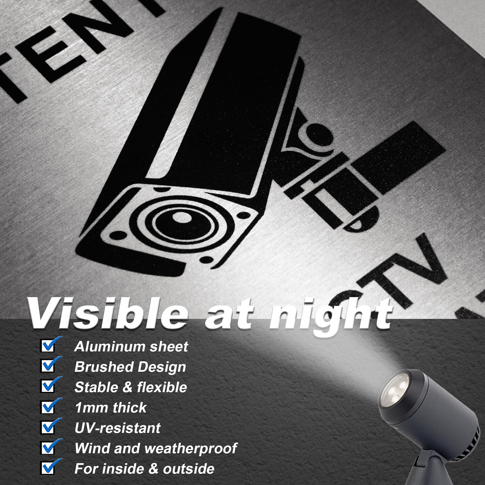 TAKULA Pre-drilled CCTV Sign - 15 * 15cm Aluminium Brushed Metal Sign - 24 HR Outdoor Waterproof, UV Resistant, Durable | Pack of 1