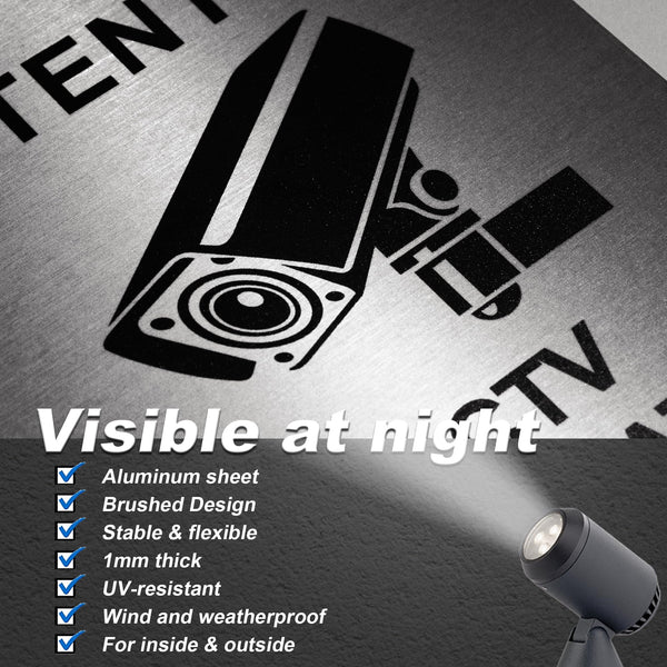 TAKULA Pre-drilled CCTV Sign - 15 * 15cm Aluminium Brushed Metal Sign - 24 HR Outdoor Waterproof, UV Resistant, Durable | Pack of 1